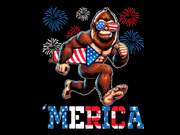 Bigfoot Firework 4th of July Merica Graphics & T-Shirt Designs