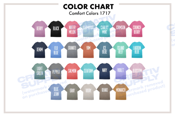 Color Chart for Comfort Colors 1717: Graphics & T-Shirts
