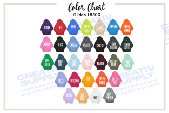 Color Chart for Gildan 18500 Hoodie: Graphics Review