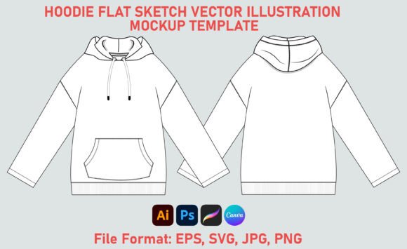 Hoodie Flat Sketch SVG Template: Graphics for Hoodies Sweatshirts