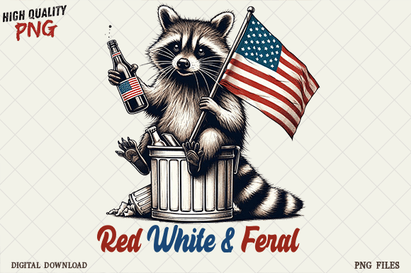 Red White and Feral Raccoon 4th July PNG Review