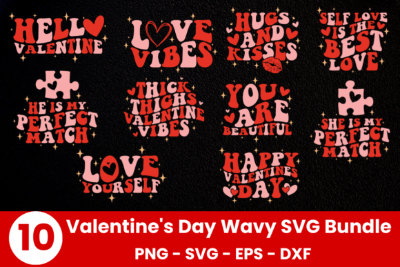 Valentine Wavy SVG Bundle: Graphics & T-Shirt Designs